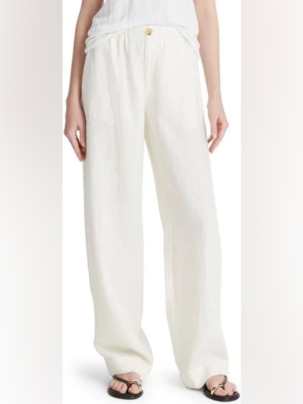 Vince Off-White Wide-Leg Linen Blend Pants